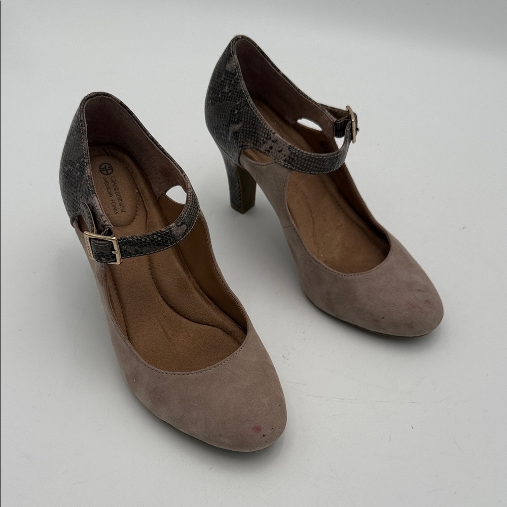 Giani Bernini  Taupe Suede animal print Women 7M Heels Mary Jane office Y2K goth - Picture 15 of 15